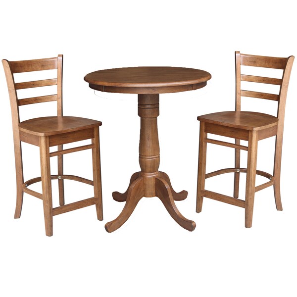 International Concepts Round 30 in Rd Top Pedestal Table, 2 Emily Counter Ht Stools, Distressed Oak, 30 in W, 30 in L, Wood K42-30RT-6B-S6172-2 - main